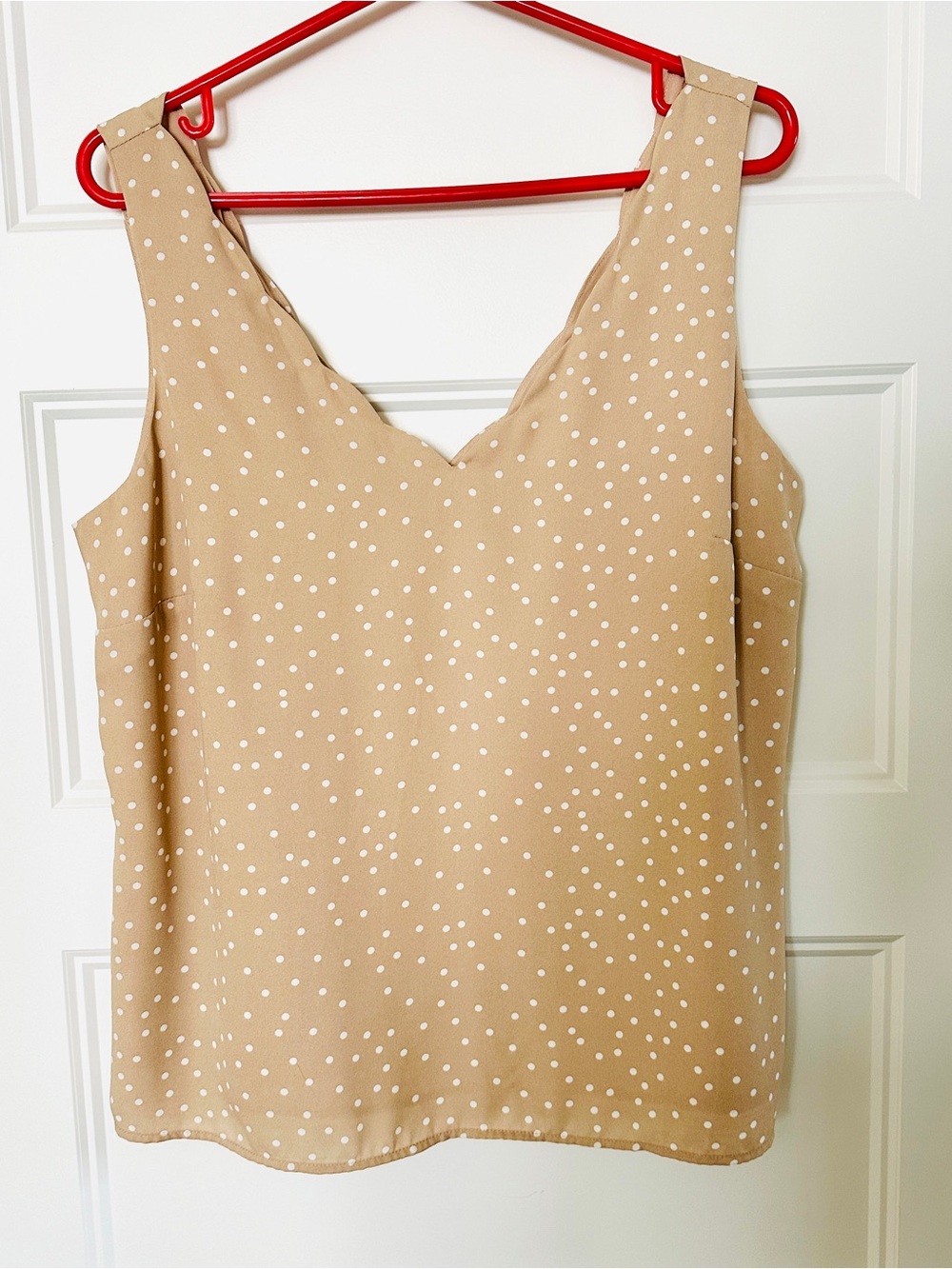 Beige Polka Dot Tank Top with White Dots